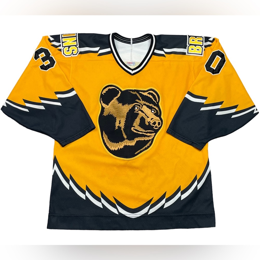 Vintage 90s Boston Bruins Pooh Bear Jersey # Jim Carey GOALIE CCM sz M fits M/L